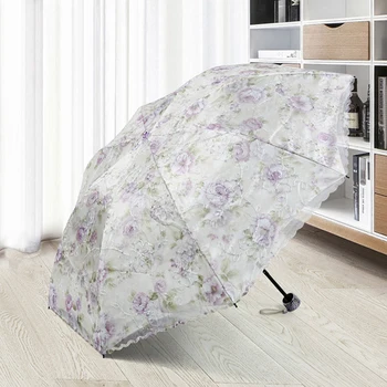 

Embroidery Lace Flower Female Women Umbrella 3 Fold Anti UV Protection Sun Shade Windproof Small Girl Rain Umbrella Sunscreen