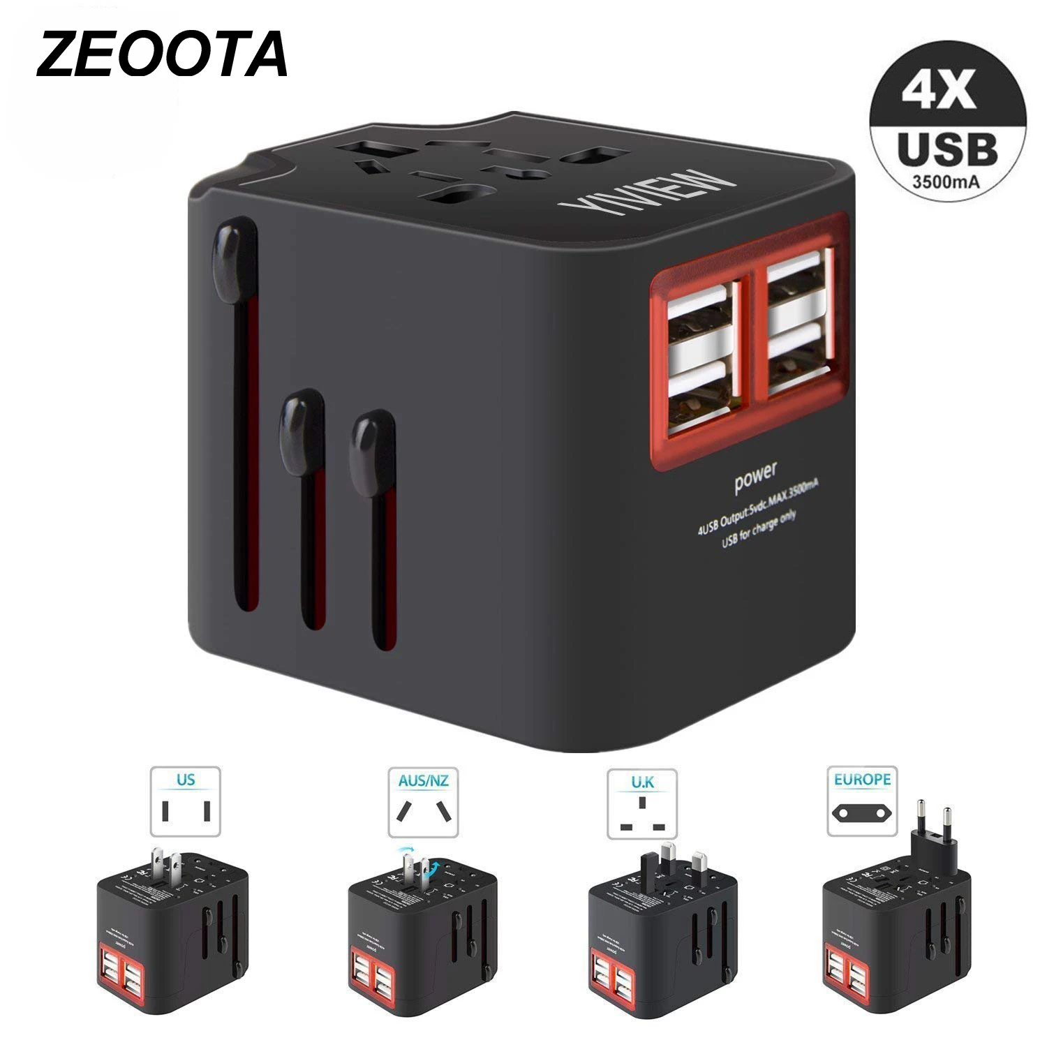 

International Travel Adapter Worldwide Charger 2 USB Ports Power Converter Universal Wall Plug Multi-Outlets Electrical Adaptor