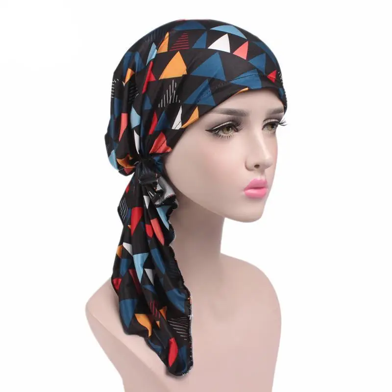 Модный женский шарф с цветочным принтом тюрбан головной убор шапки хиджаб головной платок мусульманская шляпа тюрбан химиотерапия шляпа бини банданы длинный хвост Новинка - Цвет: 04