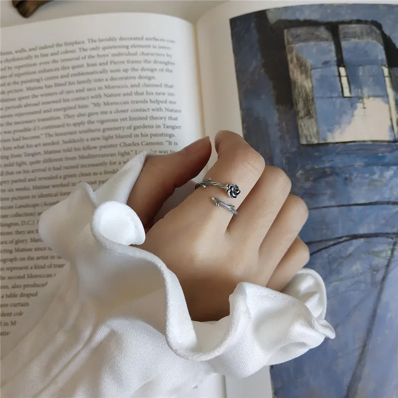 CosFecit Real 925 Sterling Silver Rings for Women Black Branch Opening Index Finger Ring Female Handmade Fine Jewelry RS100  (12)