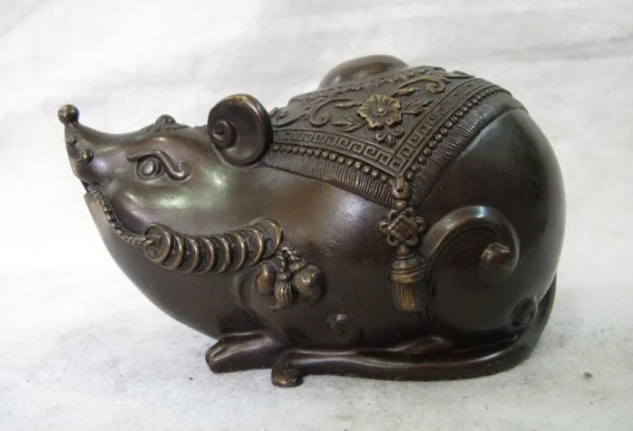 

USPS to USA S2988 Chinese Pure Bronze Copper abstract Art Feng Shui Coin Money wealth mouse Statue (B0413)