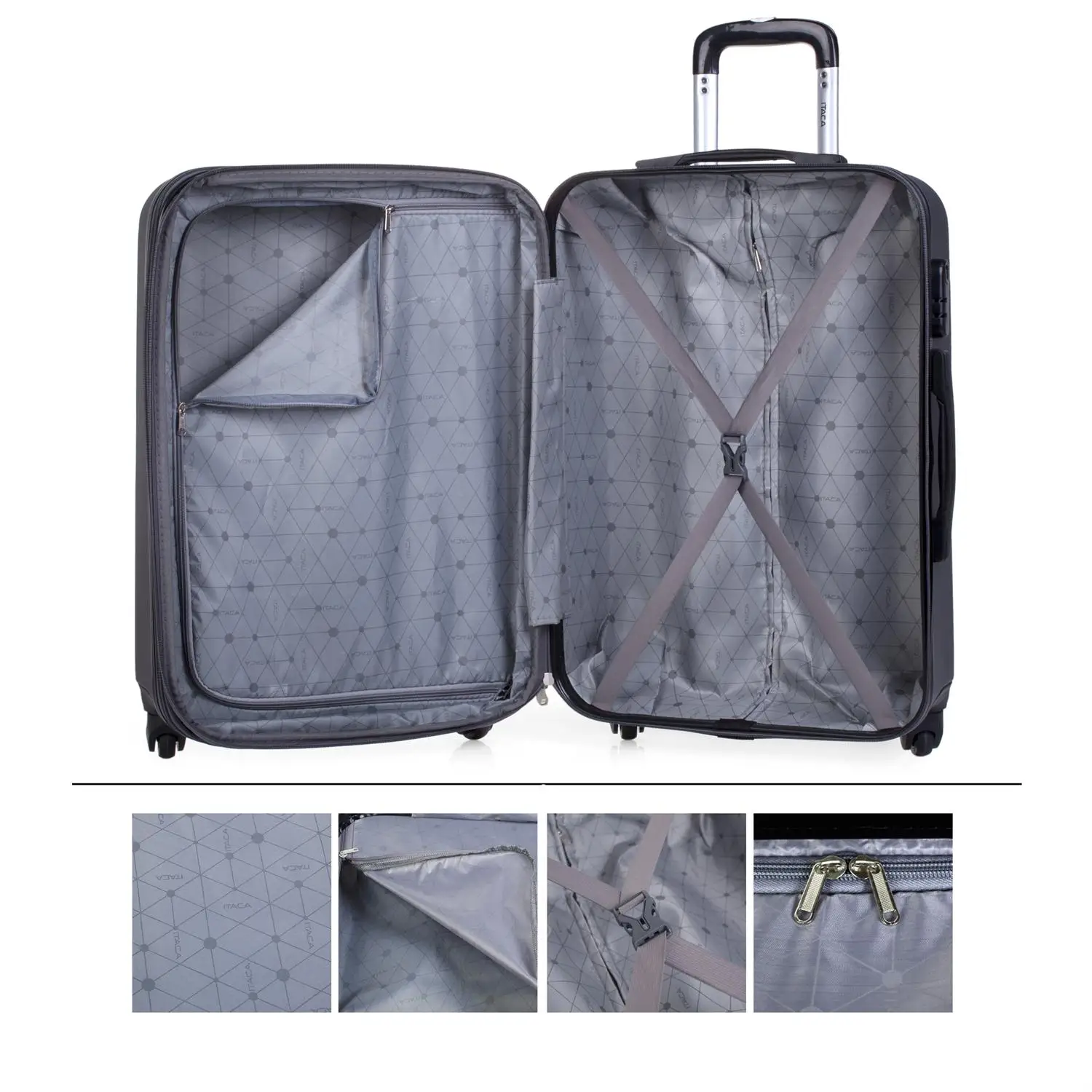 Itaca модель Sevron комплект из 3 изделий, дорожные чемоданы жесткая тележка+ Выдвижная ABS 55/66/76 см регулируемая ручка, 4
