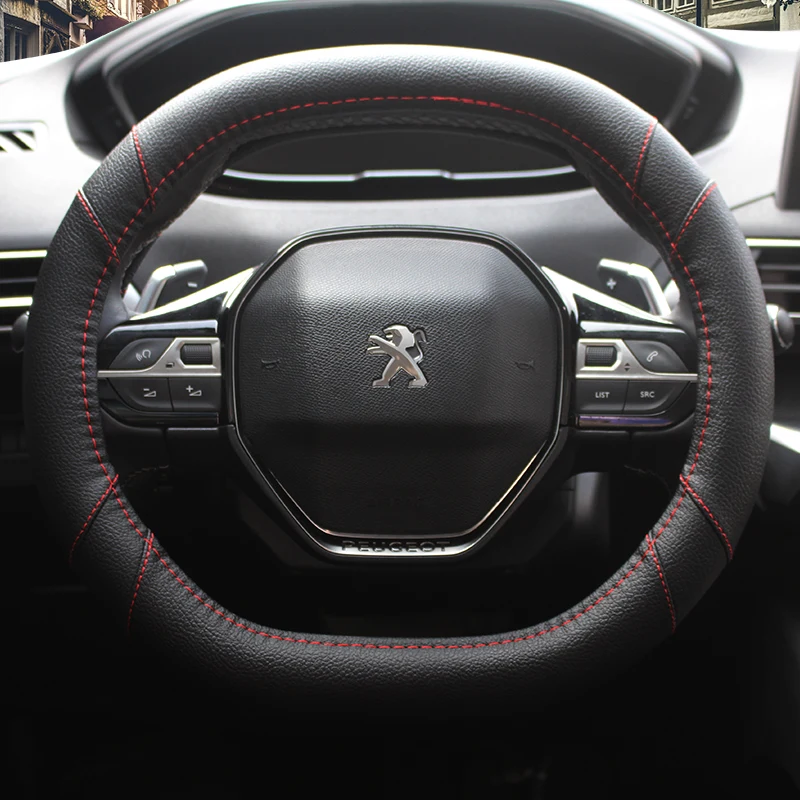 KKYSYELVA Black Car Sport Steering Wheel Cover Leather Auto Steering Covers Universal 38CM wheel covers Car Inter Accessories KKYSYELVA Black Car Sport Steering Wheel Cover Leather Auto Steering Covers Universal 38CM wheel covers Car Inter Accessories