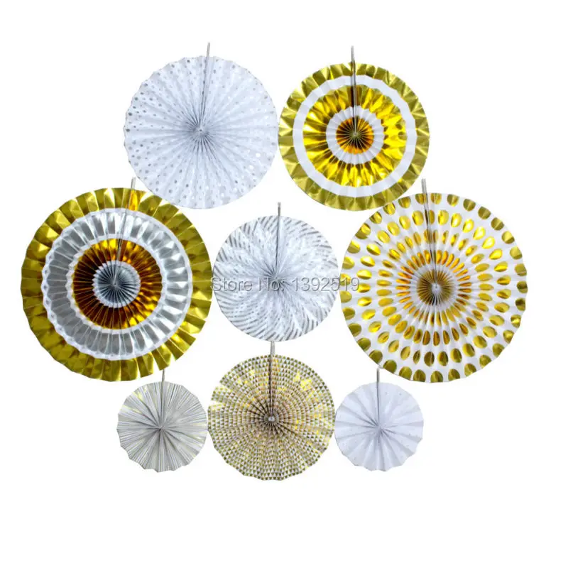 Hanging Decoration Metallic Gold Silver Foil Paper Fans For Weddings