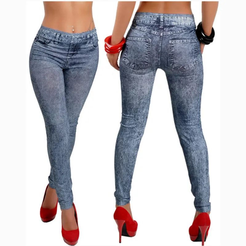 Big Size Snowflake Denim Legging Women Fitness High Waist Elastic Imitation Cowboy Slim Leggings