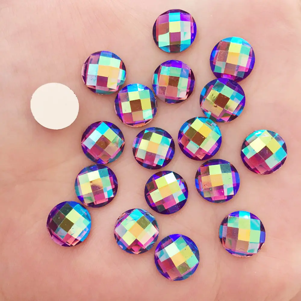 100 шт блестящие AB смолы 10 мм круглые драгоценные камни плоские с оборота узоры из страз DIY Свадебные Аппликации Ремесло SW54 - Цвет: Фиолетовый