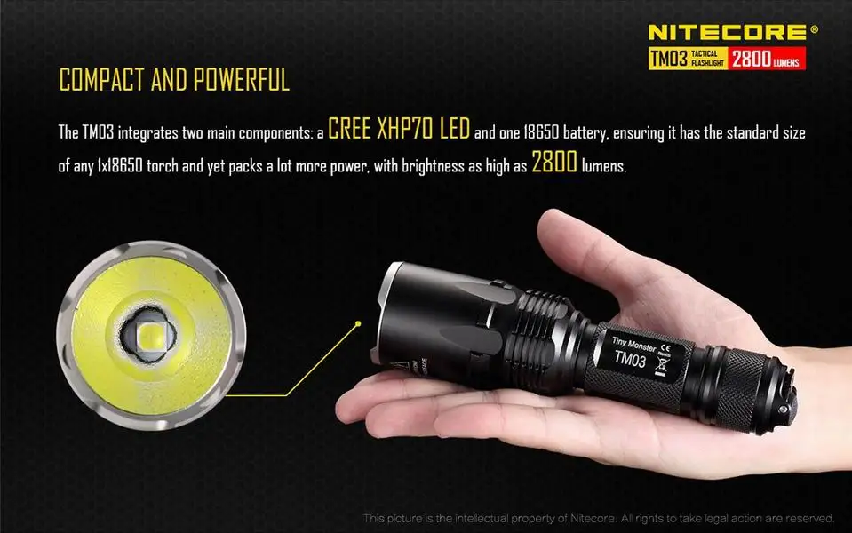 Lumens com Tm03 para a Caça 18650 para a Tm03 Nitecore Cree Leds Xhp70 Tactical Lanterna Led 2800 18650 Pesca Frete Grátis 3 China led tactical Suppliers