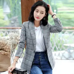 Новый высокое качество для женщин модное пальто корейский Harajuku решетки роскошные уличная одежда Досуг Slim Fit один костюм куртка