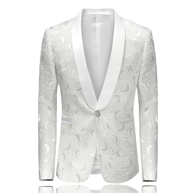 

2018 White Jacquard Men's Blazer S M L XL 2XL 3XL 4XL Fashion Business Wedding Banquet Man Suit Coats Slim Elegant Comfort