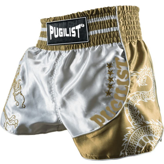 Шорты для бокса PUGILIST MMA шорты с золотым/зеленым драконом муай тай BJJ P05