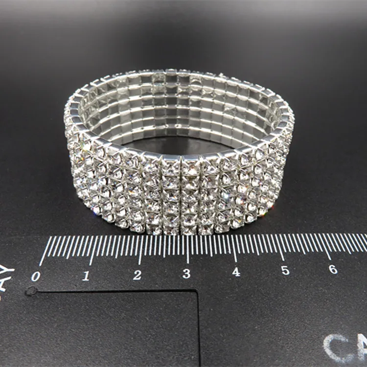 Новые роскошные ювелирные изделия, свадебные широкие 6 рядные жемчужные браслеты, браслеты для женщин, Кристальный женский браслет, талисманы, серебряные браслеты