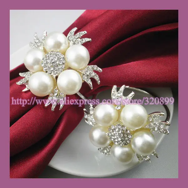 Wholesale!120pcs/lot Pearl&Rhinestone Wedding Pearl Napkin Rings