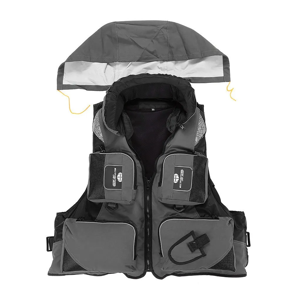 Lixada жилет для рыбалки из полиэстера, рюкзак для карпа, Спасательная куртка для выживания, жилет для ловли нахлыстом, одежда для отдыха на открытом воздухе, спасательный жилет - Цвет: Серый