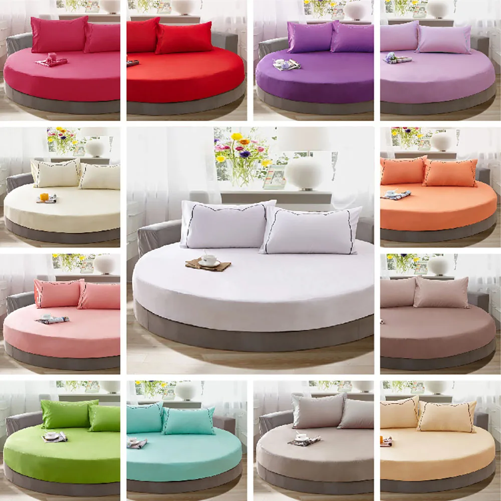 

100% Pure Cotton Round Fitted Bedding Sheet European Style Solid Color Bed Linen for Round Bed Mattress Diameter 200cm 220cm