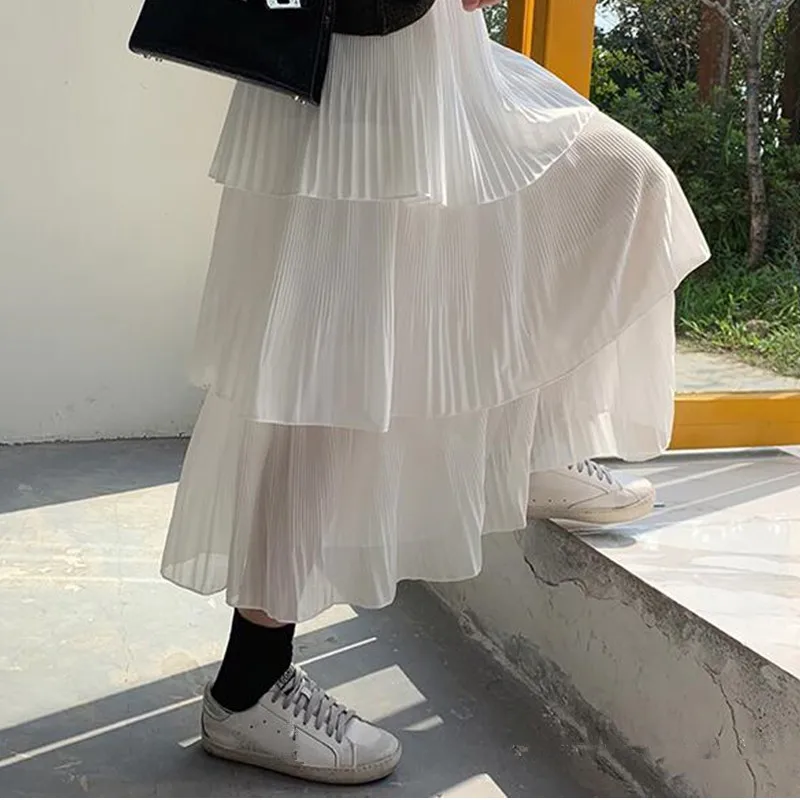 

Korean streetwear maxi skirt spring women clothes 2019 harajuku plus size skirts Pleated Skirt elastic high waist kawaii skirt
