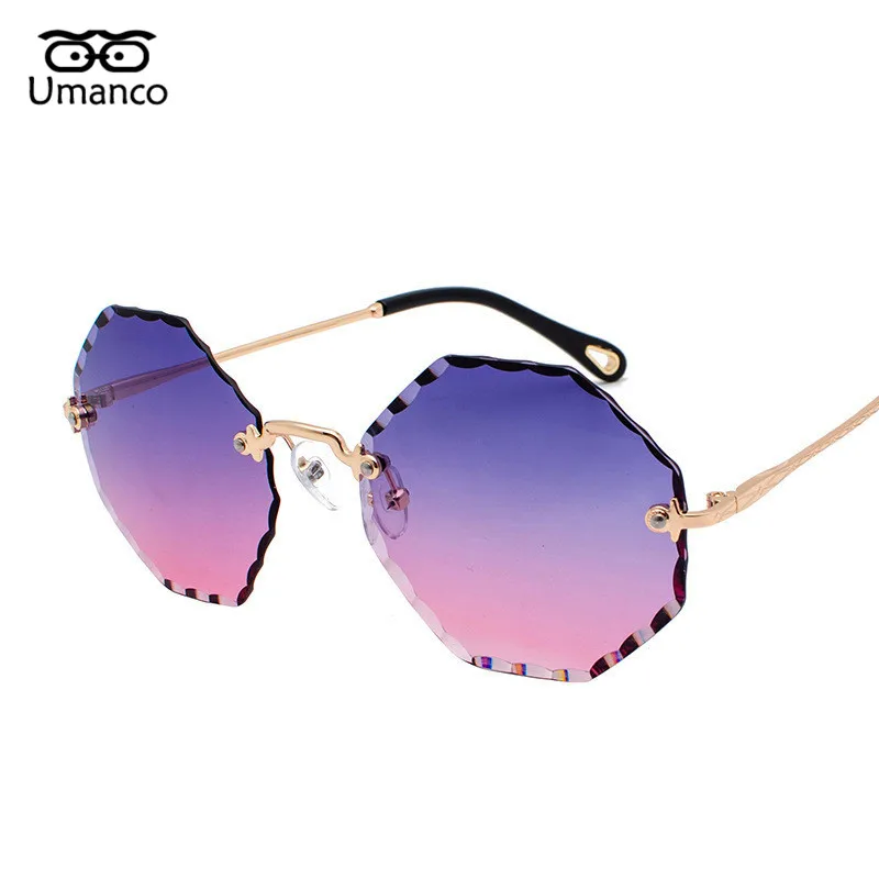 Umanco восьмиугольный дизайн с вырезами без оправы Солнцезащитные очки для женщин и мужчин модные роскошные брендовые Оттенки для леди очки Дорожные подарки - Цвет линз: 02