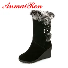 ANMAIRON Новинка теплая модная обувь на танкетке высокие сапоги до середины голени зимняя обувь на меху с круглым носком на платформе женские повседневные ботинки на снежную погоду новинка