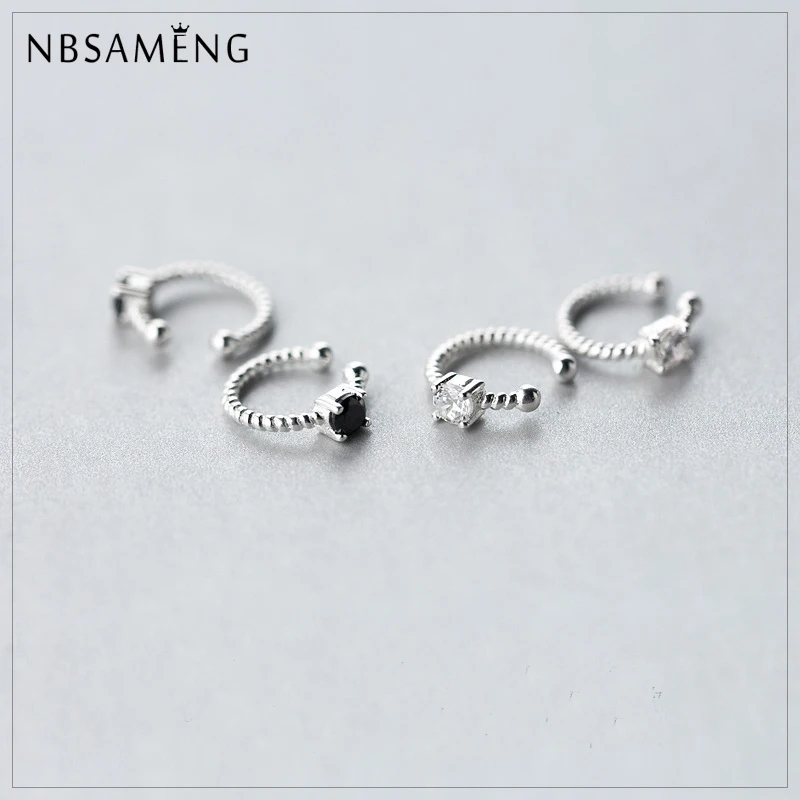 

NBSAMENG 100% 925 Sterling Silver Small Twist Ear Cuff Crystal Handmade Clip Stud Earrings Without Piercing Fashion Jewelry