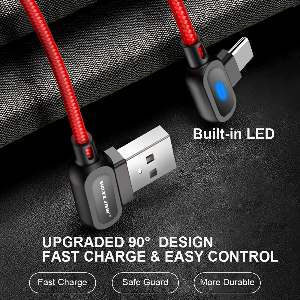 VOXLINK usb type C 90 градусов быстрая зарядка usb c кабель type-c шнур для передачи данных зарядное устройство usb-c для samsung S8 S9 Note 9 8 Xiaomi mi8 mi6