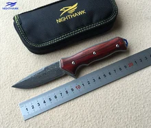 NIGHTHAWK ST1502 Flipper folding knife Damascus steel blade Wood handle camping hunting pocket Kitchen knives EDC tool