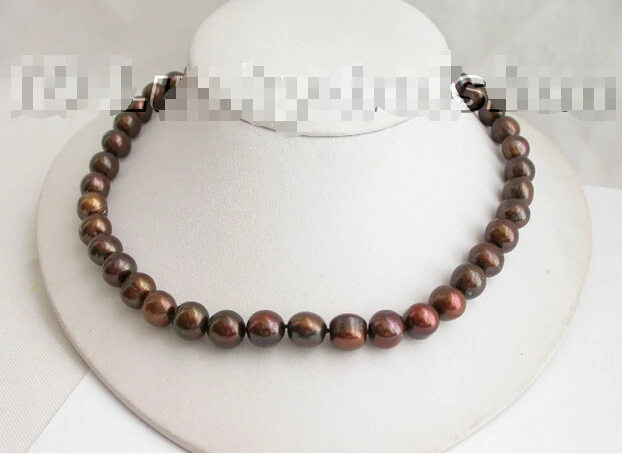 

Free shipping >>>>>>Genuine 10mm 17" round coffee freshwater pearls necklace j5323