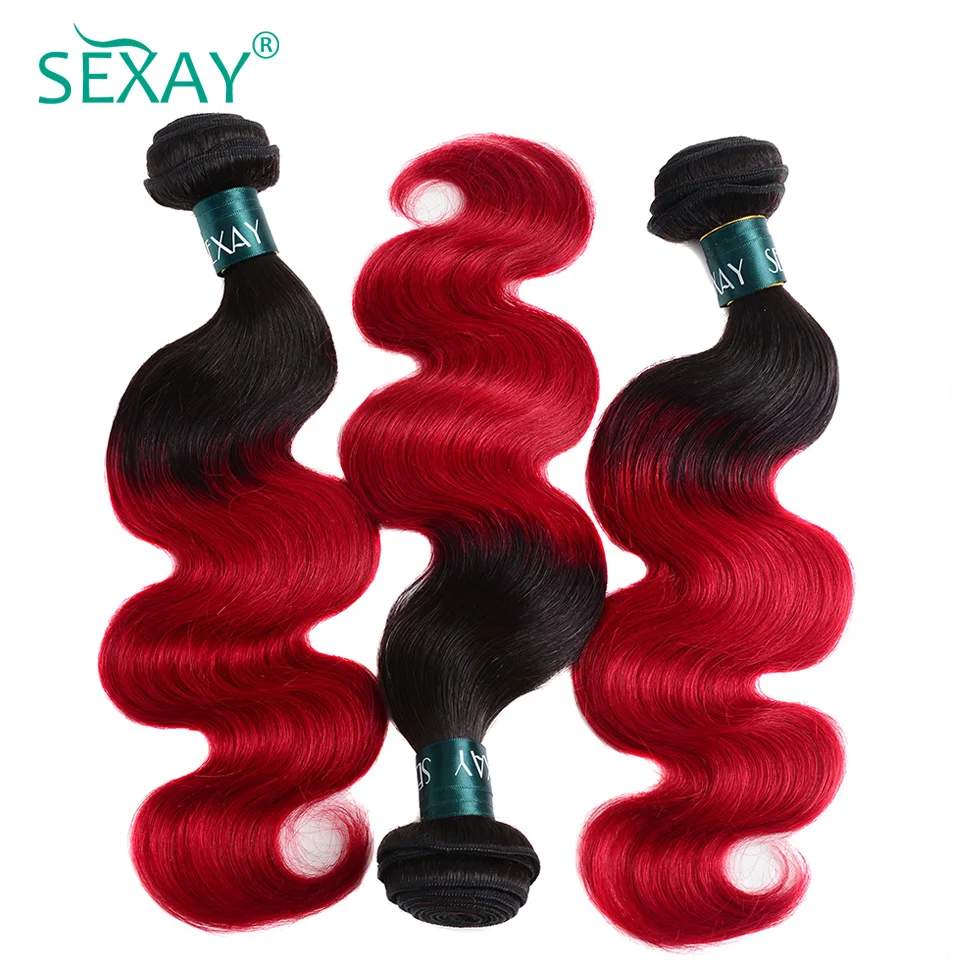 Sexay темно-красный Ombre человеческих Синтетические волосы соткут 3 шт. Лот 2 тона T1B/Red Ombre Средства ухода за кожей волна бразильский