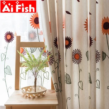 

Pastoral insulation semi-blackout embroidery orange sunflower window curtains for living room drapes kids room curtains M056-40