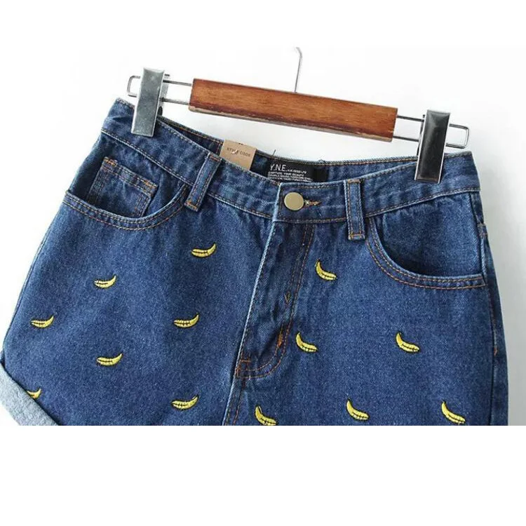 Винтажные летние женские джинсовые шорты Модная заколка с вышивкой мешковатые шорты джинсы с завышенной талией женские Kawaii корейский