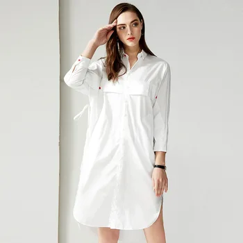 

High quality loose dress New 2019 spring long sleeves white/black Shirt dress G144