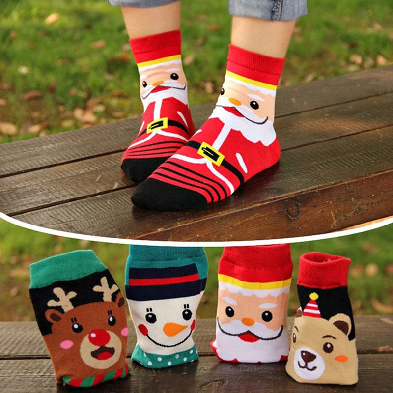 HENGSONG 4 пар/упак. Новые популярные женские спортивные носки 3D забавные рождественские женские носки осень-зима женские хлопковые носки для йоги