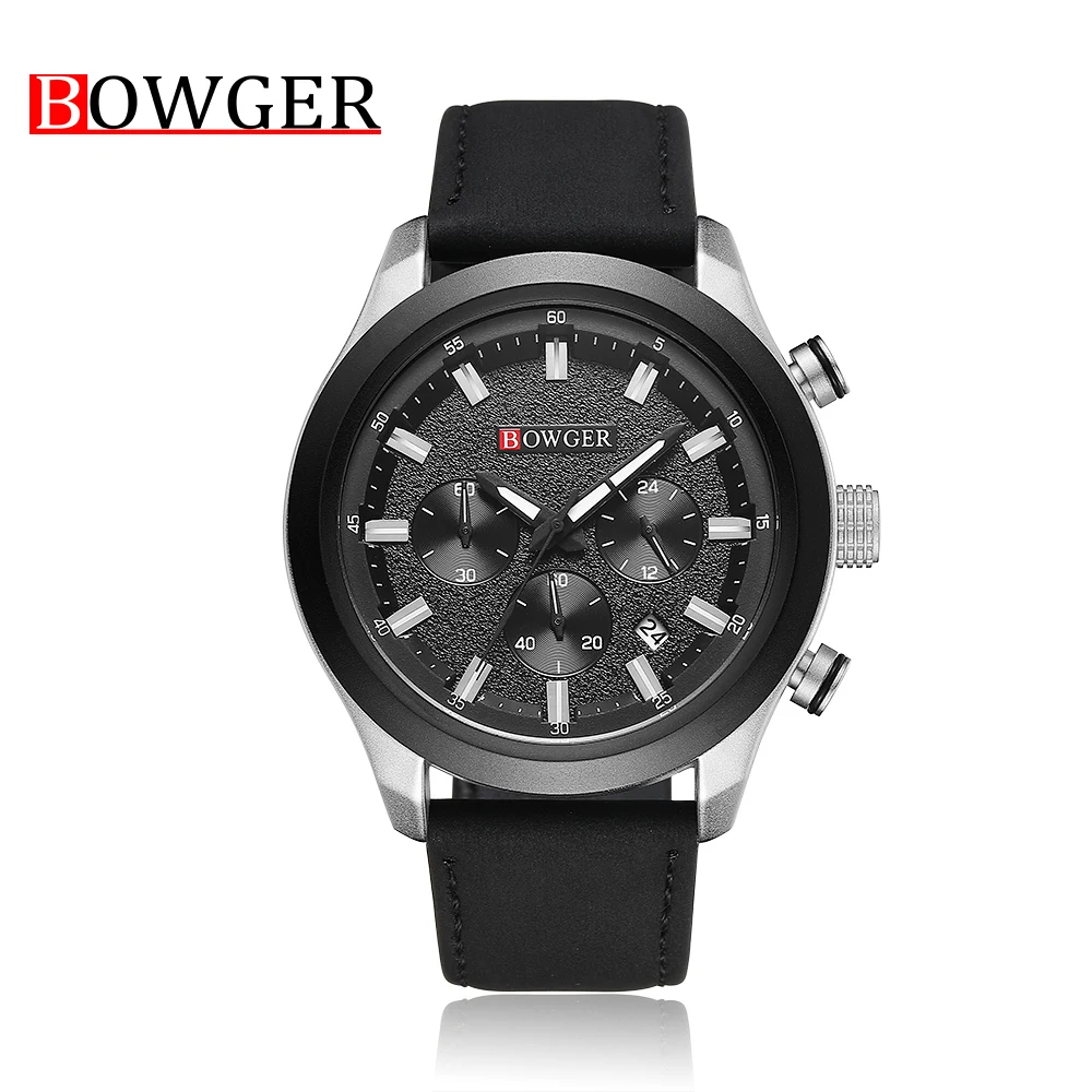 

Watch Men from BOWGER Luxury Brand Quartz Military Army Wristwatch Leather Waterproof Male Clock Sport Watch Relogio Masculino