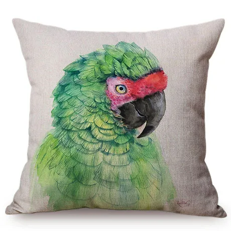 Parrot Nordic Watercolor Art Luxury Home Decorative Sofa Throw Pillow Case Colorful Charming Bird Cotton Linen Car Cushion Cover K103-6