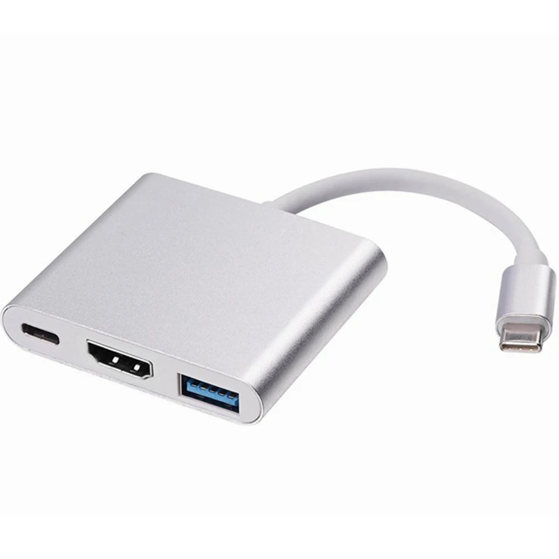 USB C концентратор 3 в 1 док-станция с usb-gортом USB-C к HDMI кардридер RJ45 адаптер для MacBook samsung huawei Xiaomi Iphone - Цвет: Sliver