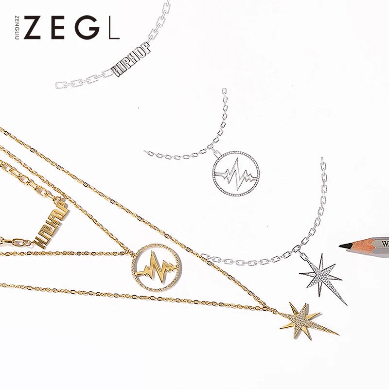 

ZEGL Multilayer Sweater Chain Hip Hop Pendant Necklace Personalized Necklace Layered Necklace