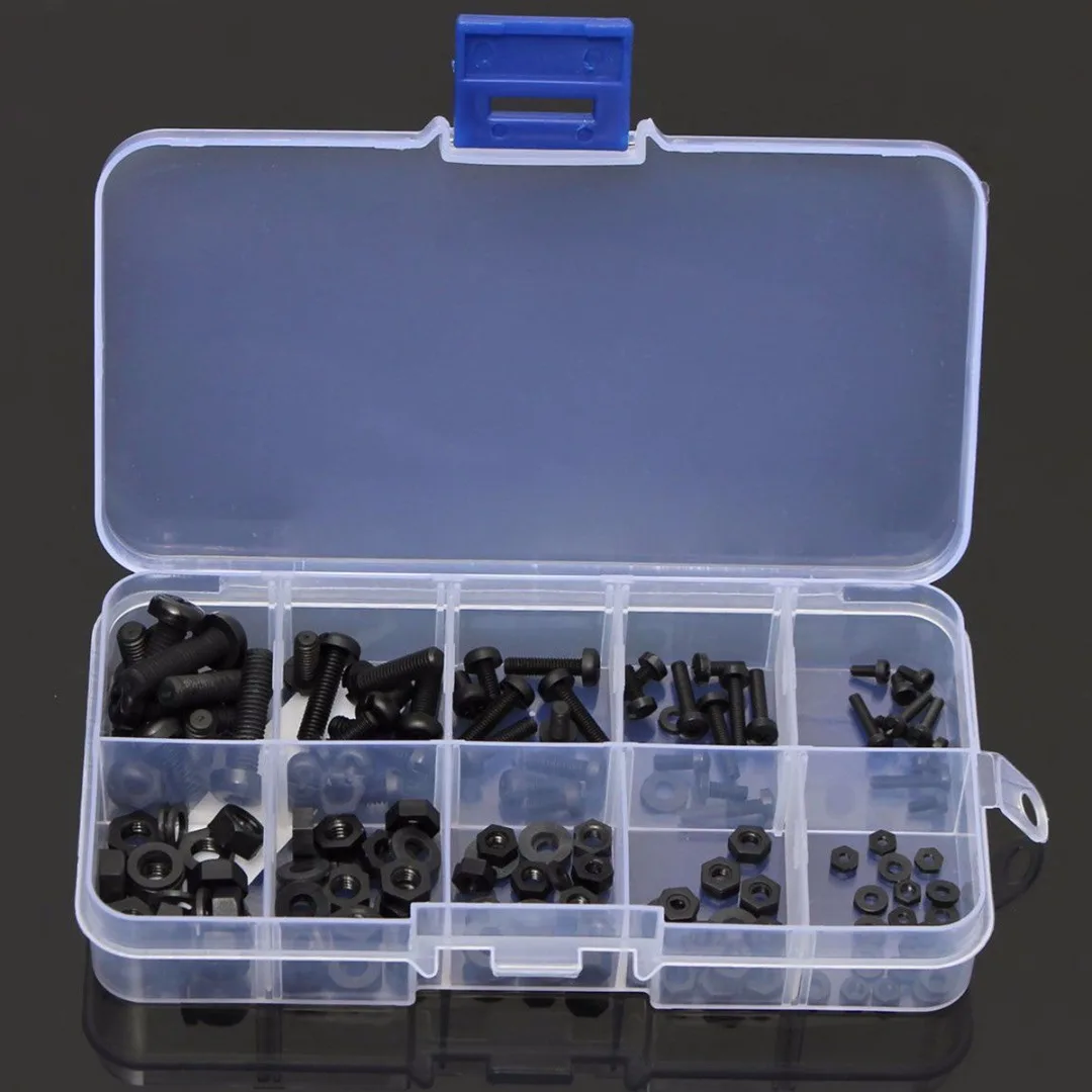 150pcs New Portable M2 M2.5 M3 M4 M5 Nylon Black Hex Screw Bolt Nut Standoff Spacer Assortment Set Non-magnetic with Box