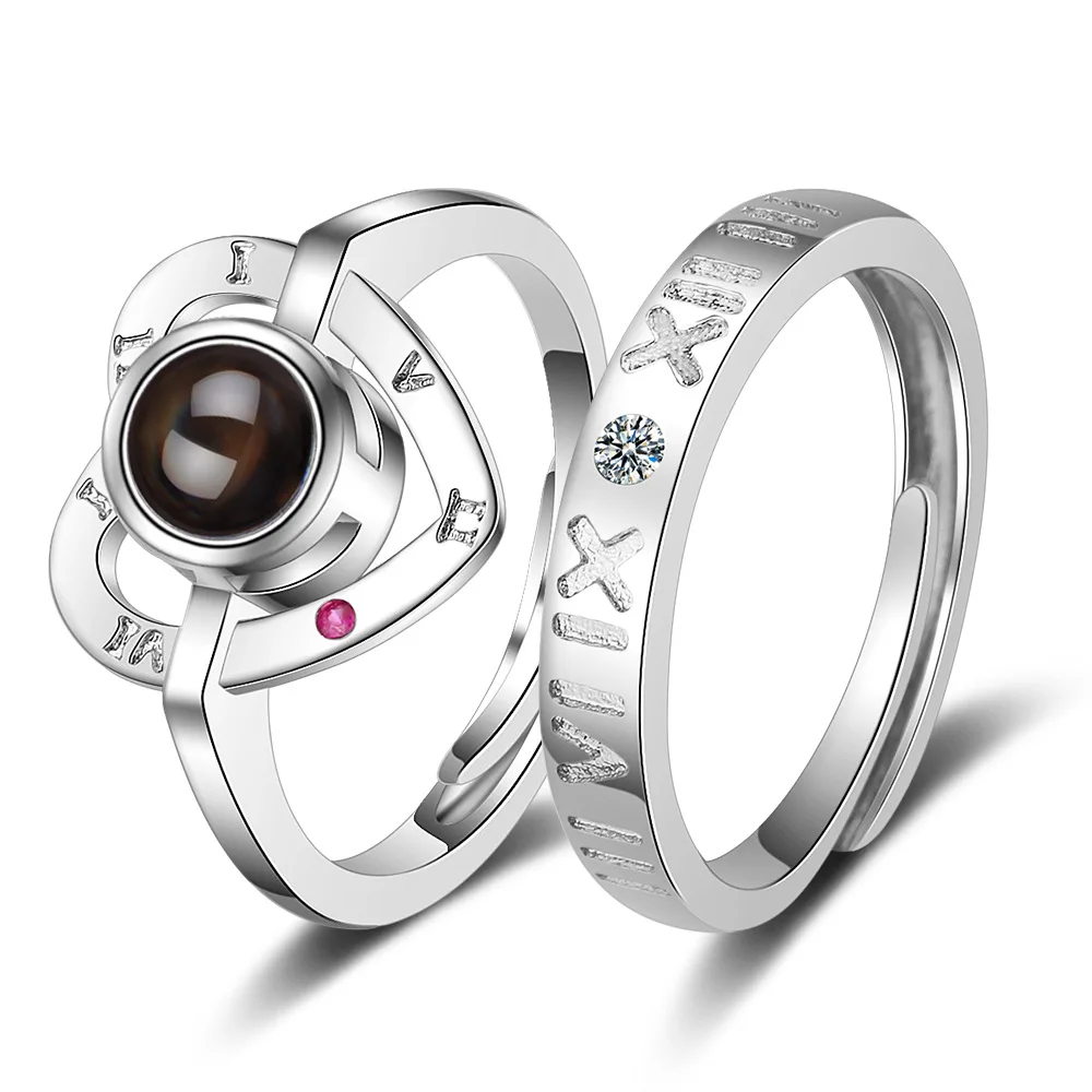 

100 languages I love you Projection Ring Romantic Love Memory Wedding Ring Open Rings Creative Jewelry Gift jz243