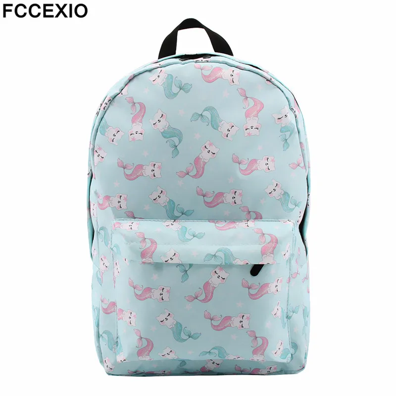 

FCCEXIO New Style Mermaid and Alpaca Print Backpack Bag High-Capacity Bookbag School Bags Teenage Shoulder Bag Travelling Bag