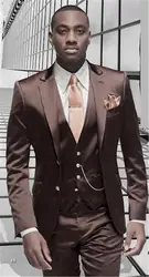 Коричневый Атлас итальянский смокинг итальянский дизайн смокинг на заказ 3 предмета Блейзер Masculino Свадебные Мужские костюмы (куртка + брюки