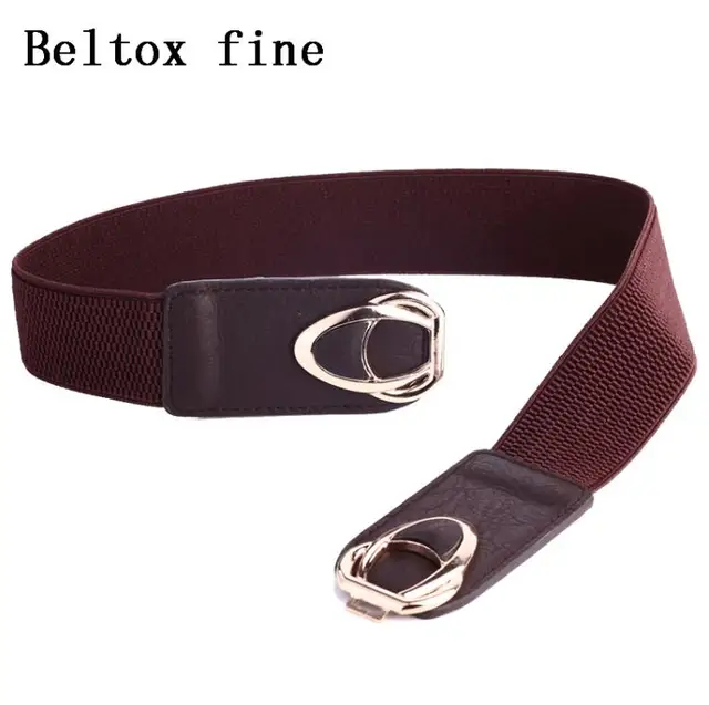 Fashion PU Leather Elastic Wide Belts for Women Stretch Thick Waist Dress Plus Size By Beltoxfine YF4.0-coffee