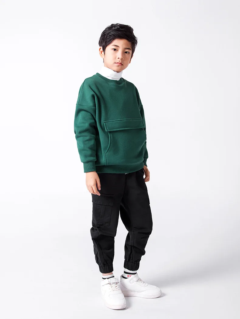 Новое поступление, толстовки для маленьких мальчиков, зимние плотные теплые осенние детские толстовки, свитер с длинными рукавами и карманом, Детская футболка, одежда