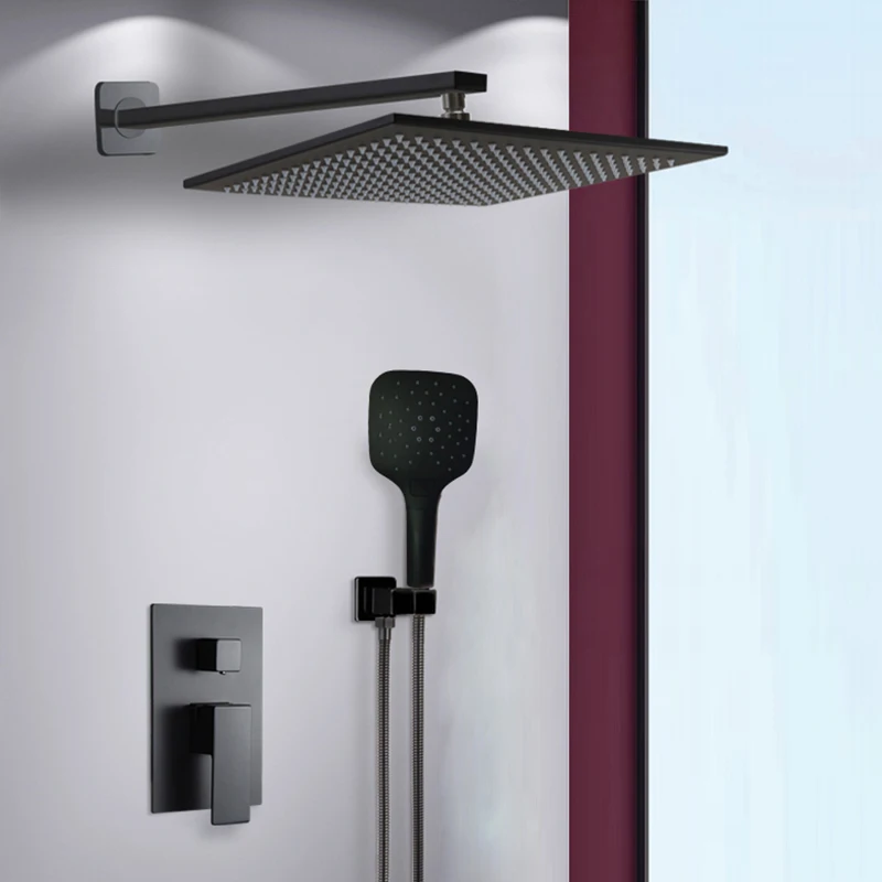 Günstig BAKALA Dusche Armaturen schwarz wand montiert regen badezimmer verdeckte dusche mischbatterien bad regen dusche set badewanne wasserhahn BR BB