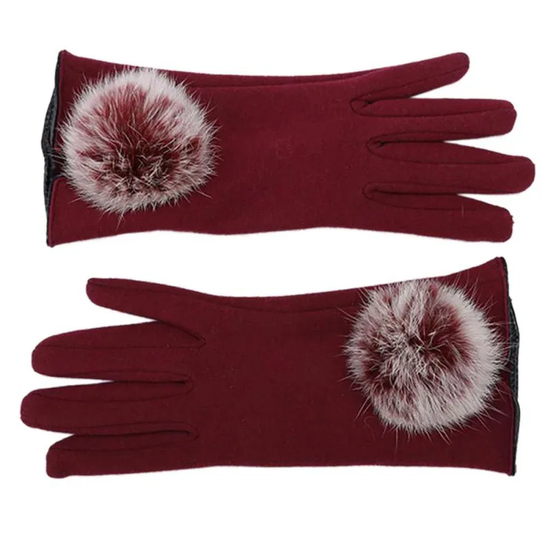 Модные женские зимние теплые осенние элегантные хлопковые перчатки с сенсорным экраном из искусственного меха для мобильного телефона планшета - Цвет: Красный