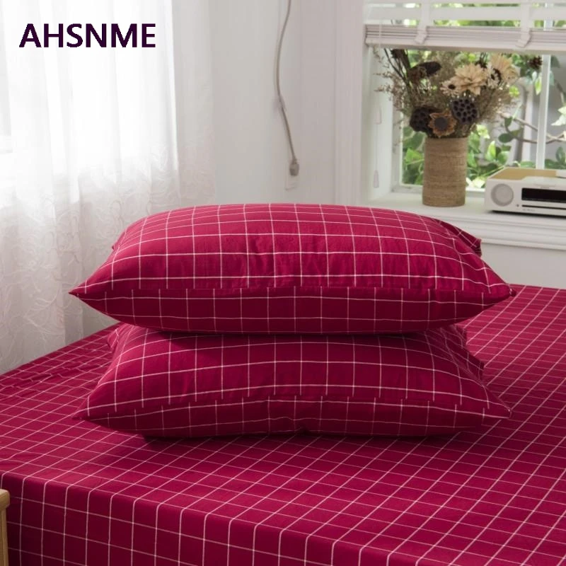 

AHSNME Red Large Plaid 100% Cotton Pillowcase Special Wrinkle Craft Super Soft Summer Fall Simple Sleep pillowcase 50x75cm
