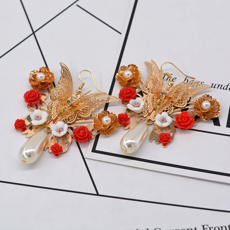Classic Flower Butterfly Long Earrings for women