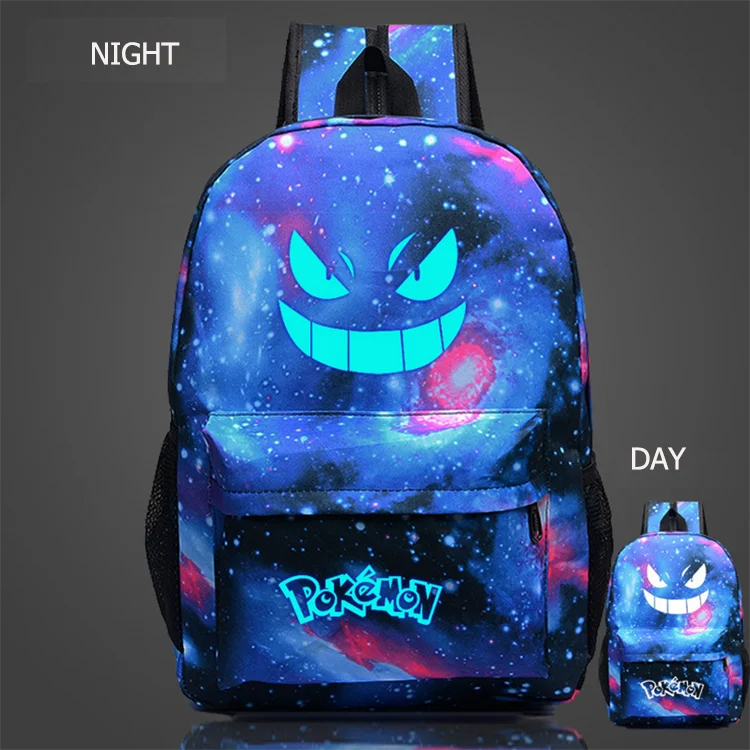 

OZUKO 2019 Women Backpack Pokemon Gengar Fashion Casual Backpack Anime Luminous Teenagers Men Women Student Cartoon School Bag