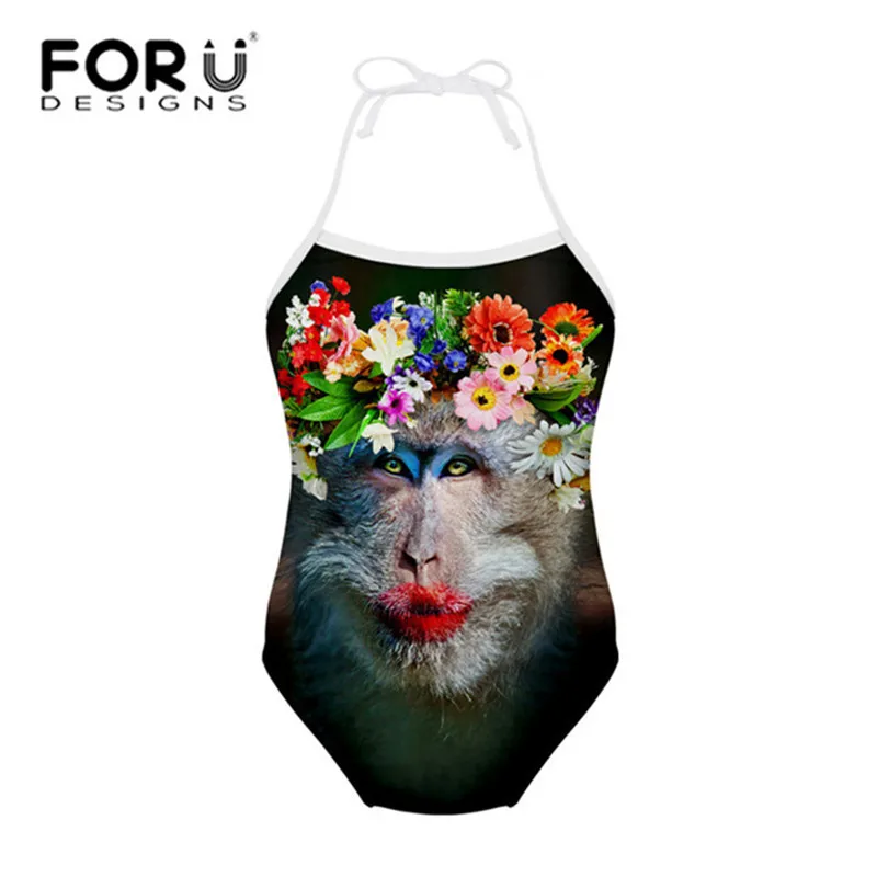 

FORUDESIGNS Children Swimsuit Bikini Swimwear for Girls Flowers Monkey Printing One Piece Kid Swimming Suits Bathing Suit 2018