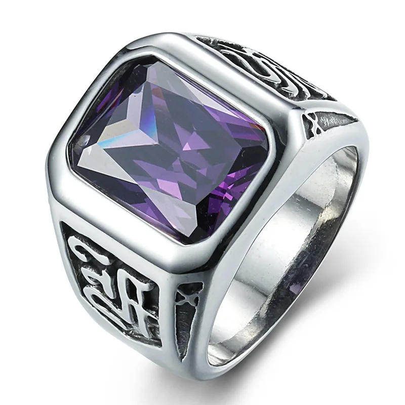 

2018 NEW Hot Selling Fashion Titanium Stainless steel Classic Biker Men's Purple Zircon Ring US7-11 F3468