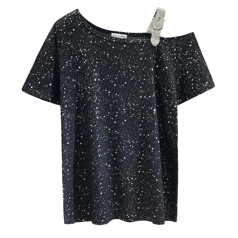 Leaky Shoulder T-shirt Female Short-sleeved Loose