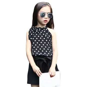 

Girls Clothing Sets Chiffon Polka Dot Vests & Shorts 2 Pcs Summer Cartoon T-Shirts For Girls Kids Outfits 4 5 6 7 9 11 12 Years