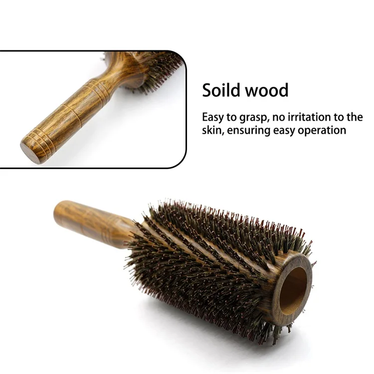 63 мм Деревянный Баррель волос Круглый гребень для завивки волос и выпрямления волос Антистатическая кабана щетина длинные волосы выдувная щетка гребень